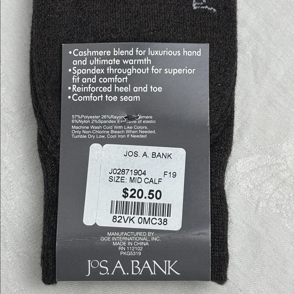 NWT Jos. A. Bank Dark Brown Cashmere Blend Dress Socks Shoe Size 8-12